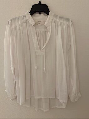 Trovata Colette White Gauzy Peasant Blouse with Tassel Tie size XS